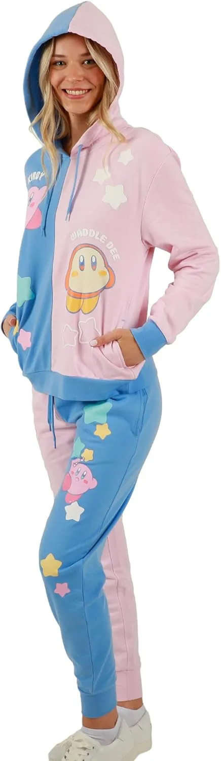 Kirby and Waddle Dee Pink and Blue Color Block Hoodie and Jogger Combo