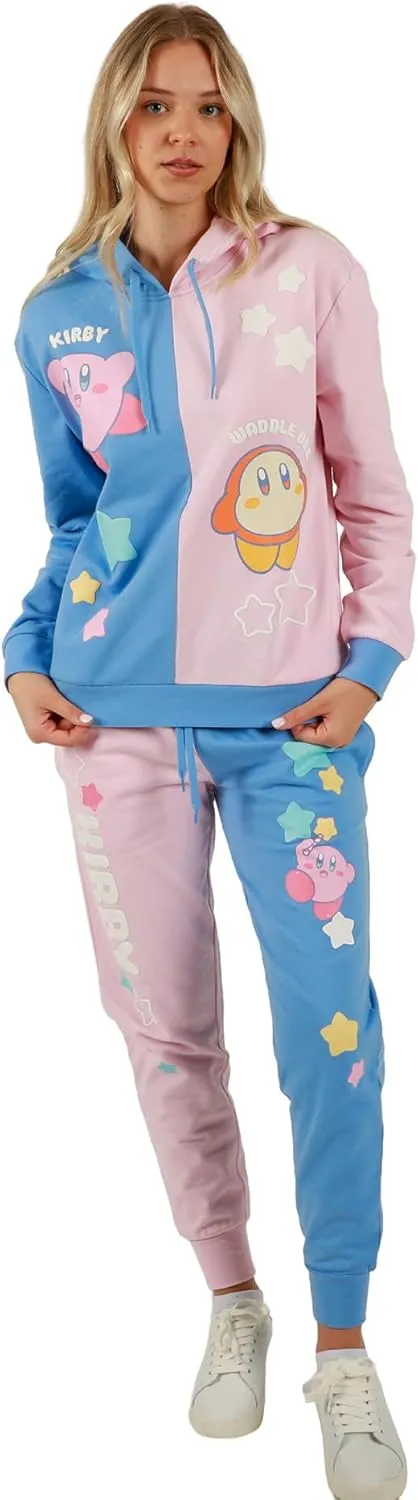 Kirby and Waddle Dee Pink and Blue Color Block Hoodie and Jogger Combo