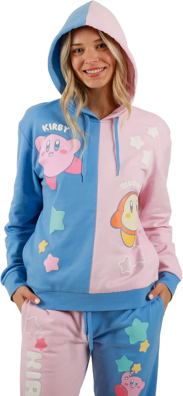 Kirby and Waddle Dee Pink and Blue Color Block Hoodie and Jogger Combo