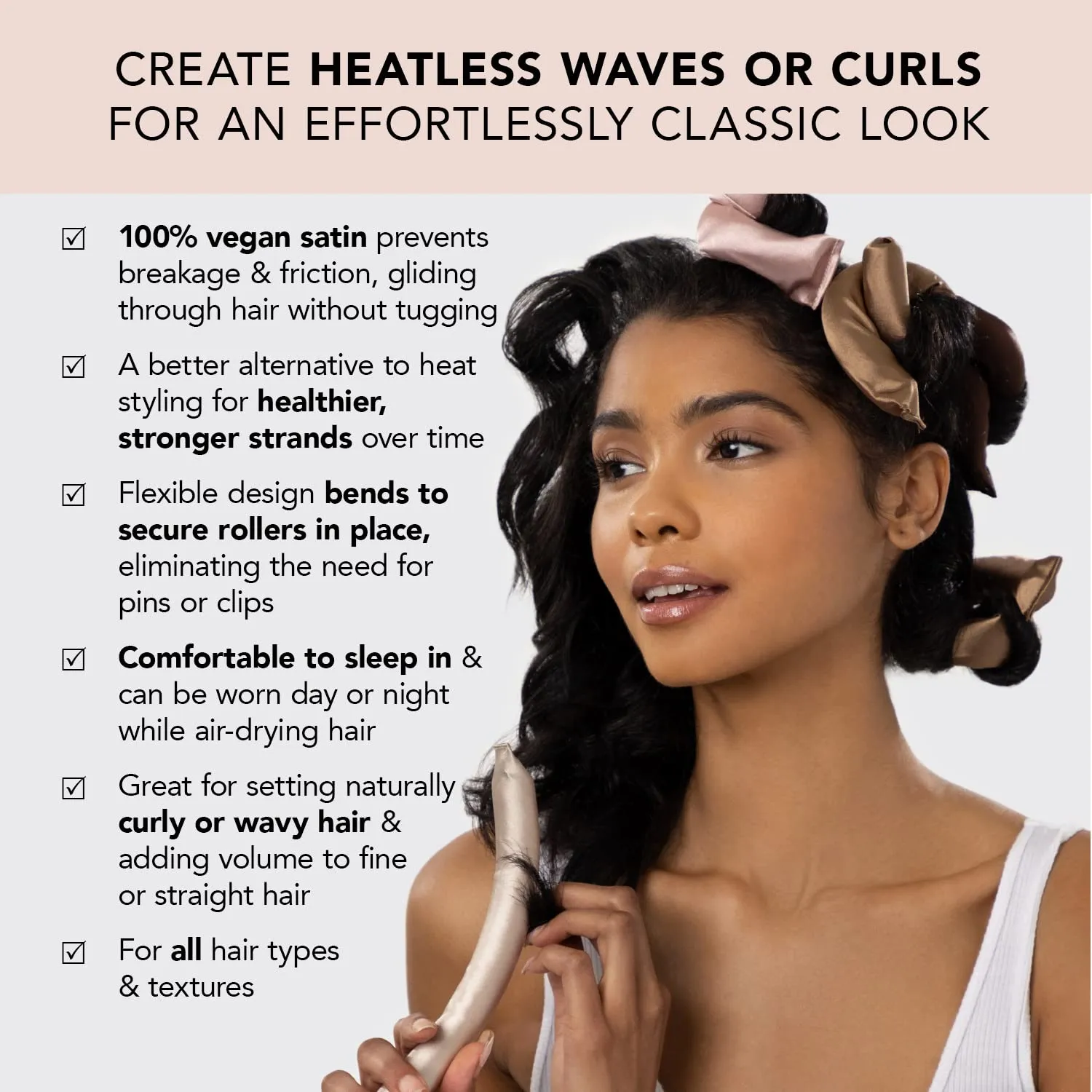 Kitsch Satin Heatless Curling Rod - Heatless Hair Curler for Overnight Curls, Soft Hair Curlers to Sleep In, Heatless Curlers for Women, No Heat Curls for Short Hair & Long Hair, 6pcs - Rosewood