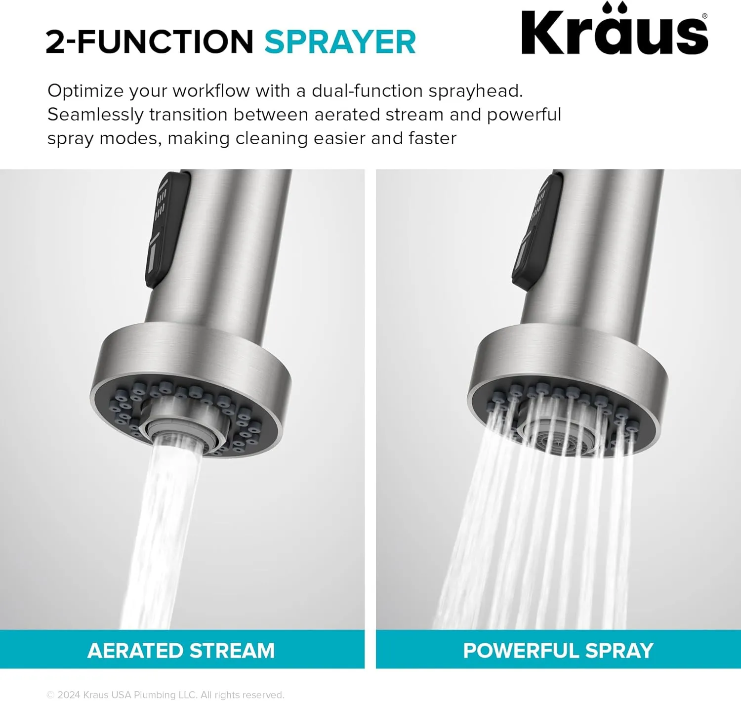 KRAUS Bolden Commercial Style 2-Function Single Handle Pull Down Kitchen Faucet in Matte Black/Black Stainless, KPF-1610MBSB (Pack of 1)