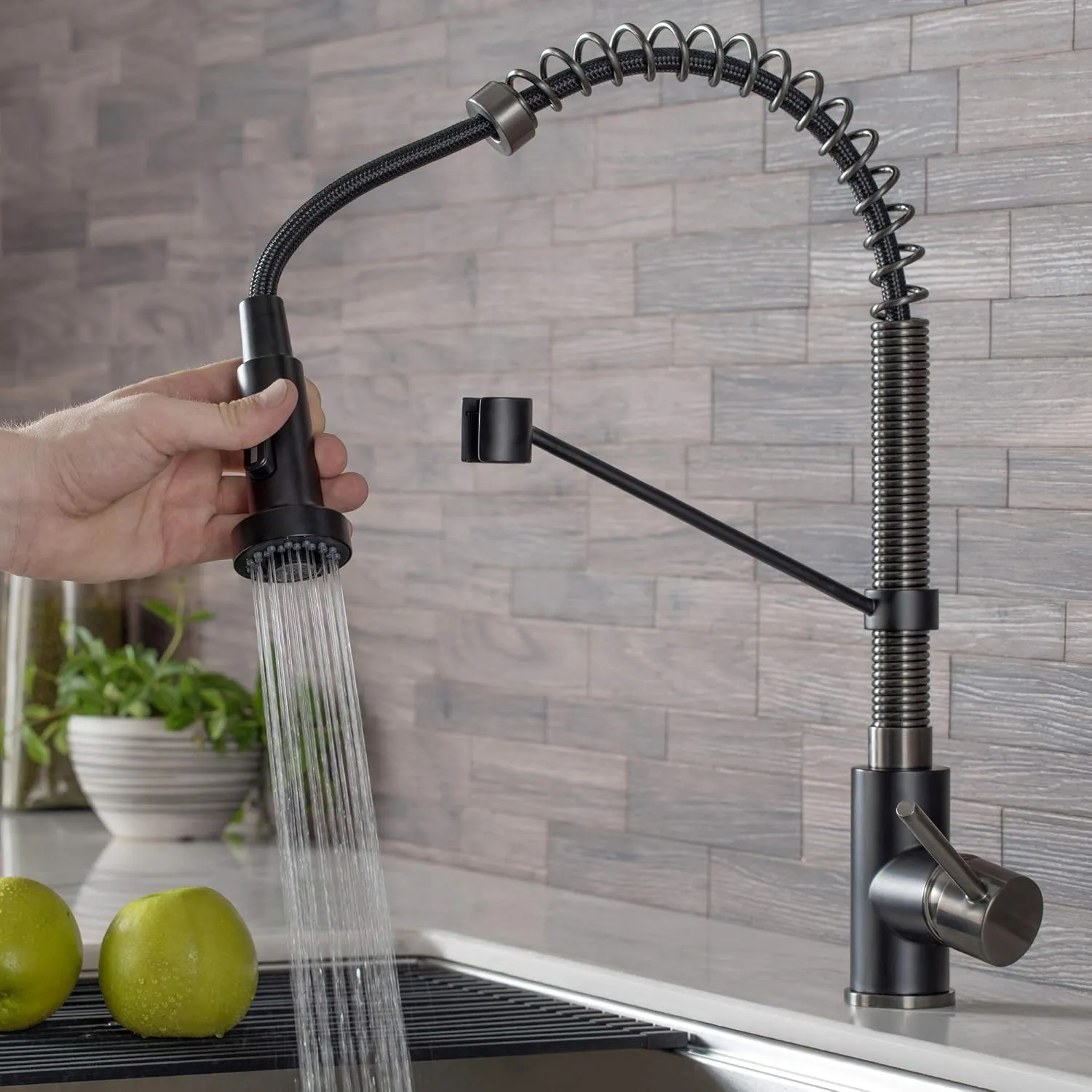 KRAUS Bolden Commercial Style 2-Function Single Handle Pull Down Kitchen Faucet in Matte Black/Black Stainless, KPF-1610MBSB (Pack of 1)