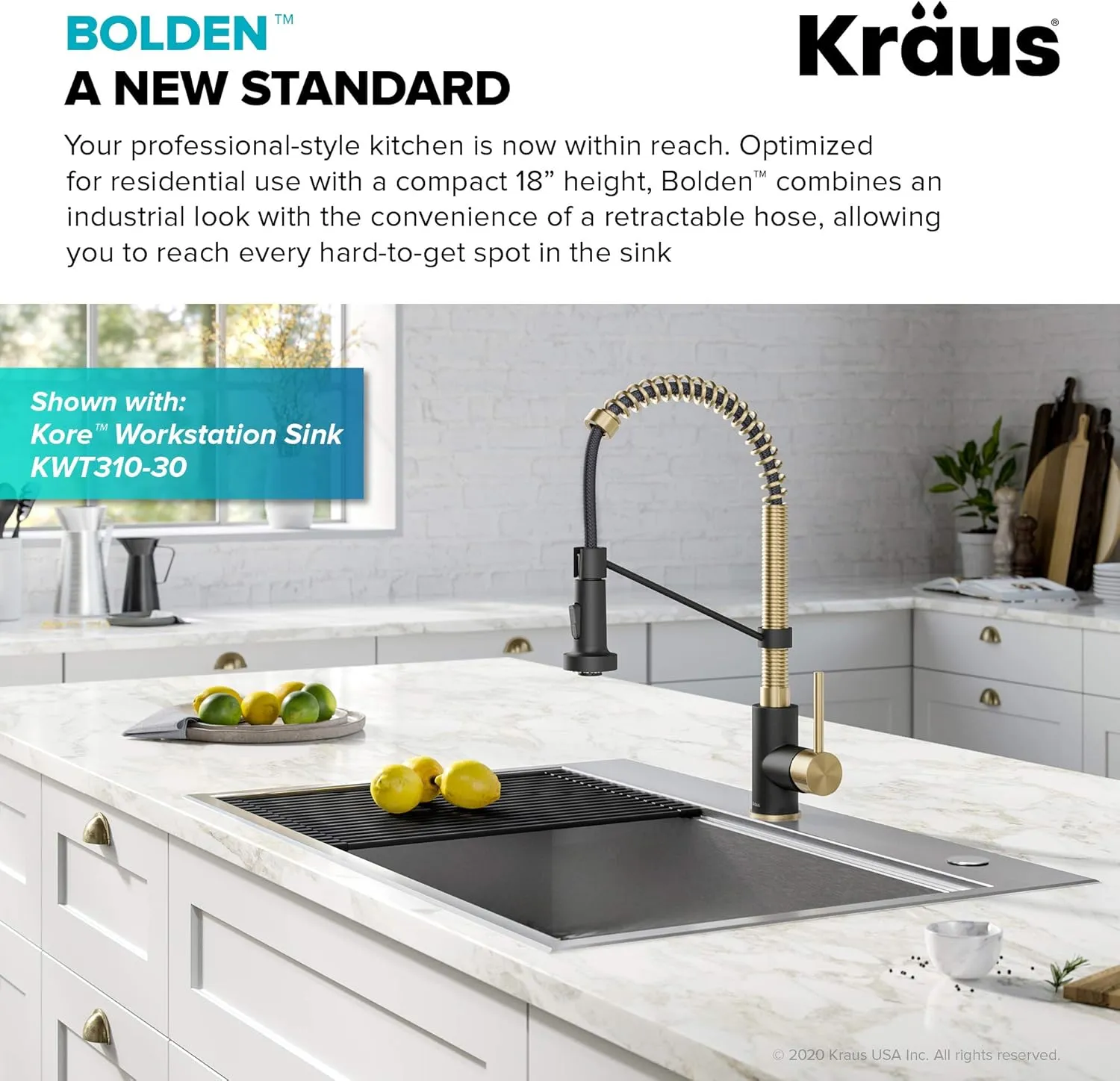 KRAUS Bolden Commercial Style 2-Function Single Handle Pull Down Kitchen Faucet in Spot-Free Antique Champagne Bronze/Matte Black, KPF-1610SFACBMB