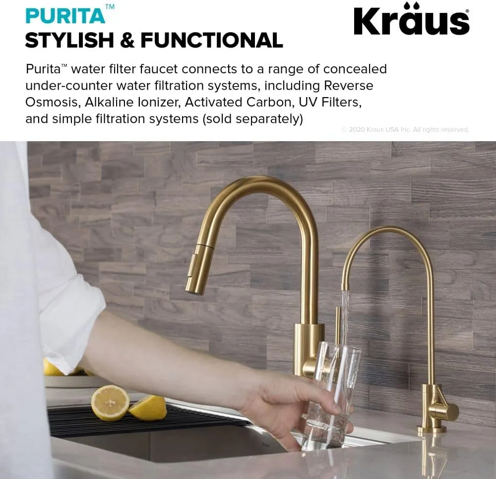 KRAUS Purita 100% Lead-Free Kitchen Water Filter Faucet in Brushed Brass, FF-100BB