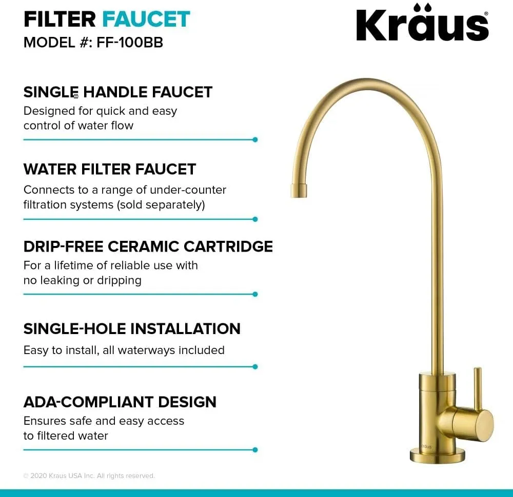 KRAUS Purita 100% Lead-Free Kitchen Water Filter Faucet in Brushed Brass, FF-100BB