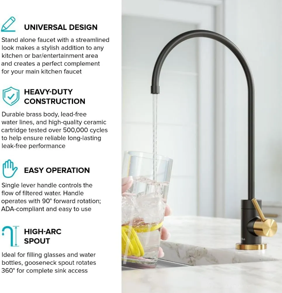 KRAUS Purita™ Single Handle Drinking Water Filter Faucet for Reverse Osmosis or Water Filtration System in Brushed Brass/Matte Black, FF-100BBMB