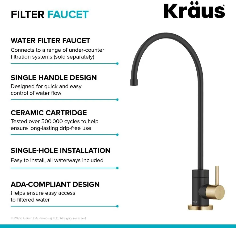 KRAUS Purita™ Single Handle Drinking Water Filter Faucet for Reverse Osmosis or Water Filtration System in Brushed Brass/Matte Black, FF-100BBMB