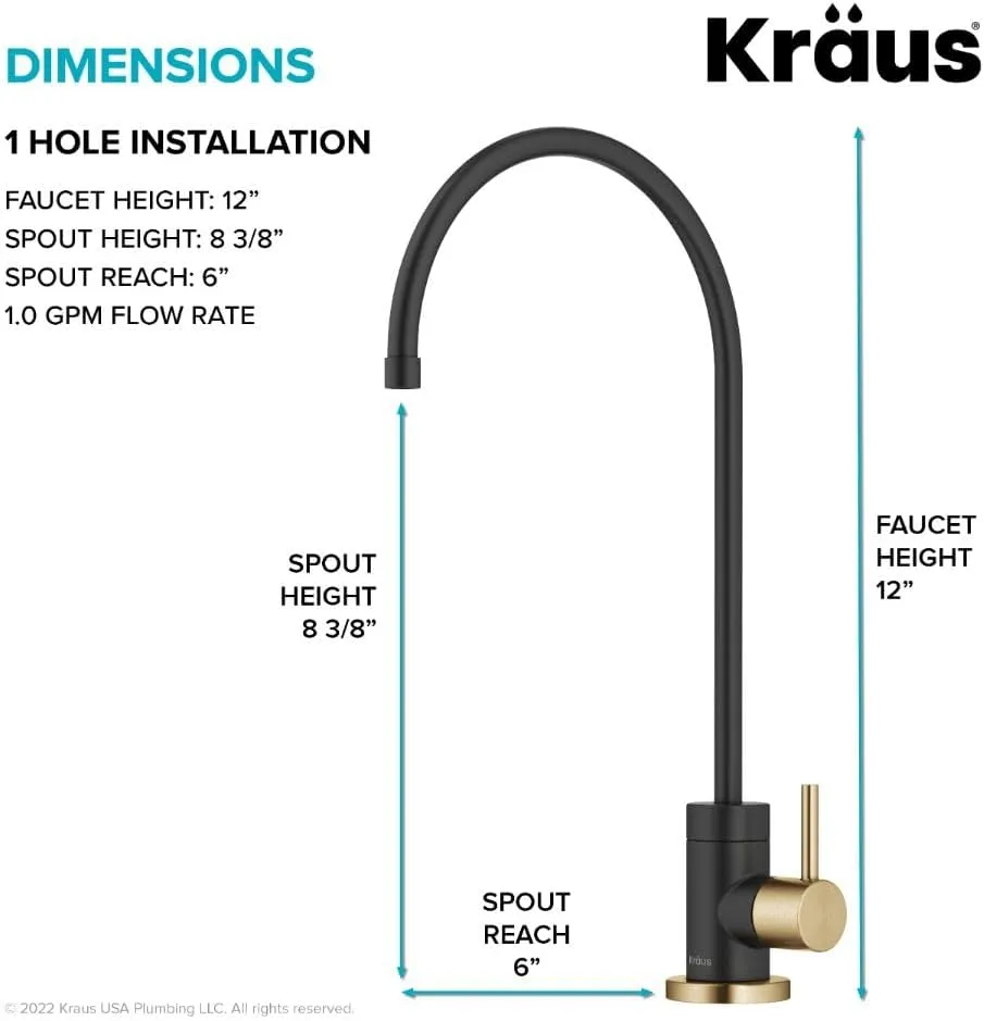 KRAUS Purita™ Single Handle Drinking Water Filter Faucet for Reverse Osmosis or Water Filtration System in Brushed Brass/Matte Black, FF-100BBMB