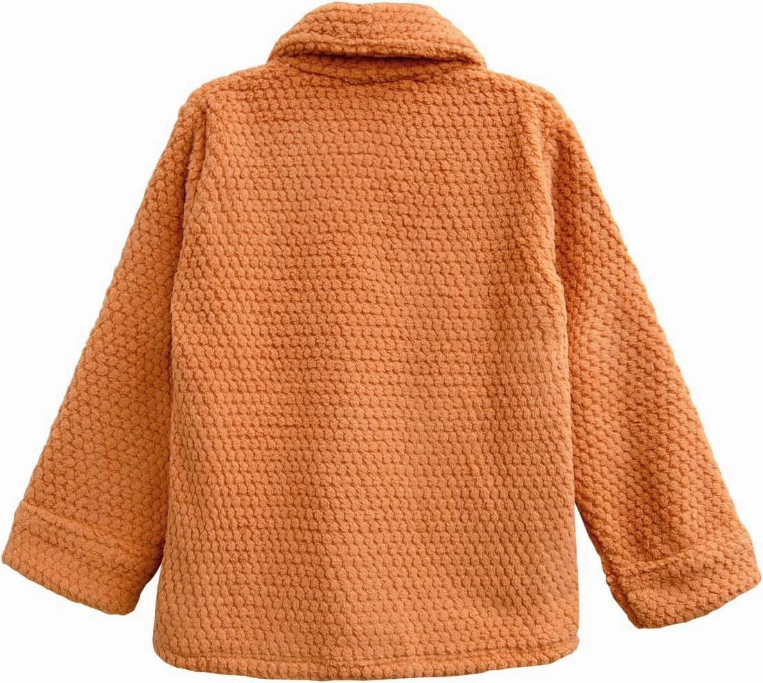 LA CERA Women's Fleece Bed Jacket - Stylish Notched Collar, Long Sleeves, Front Pockets, Button Front, Machine Washable
