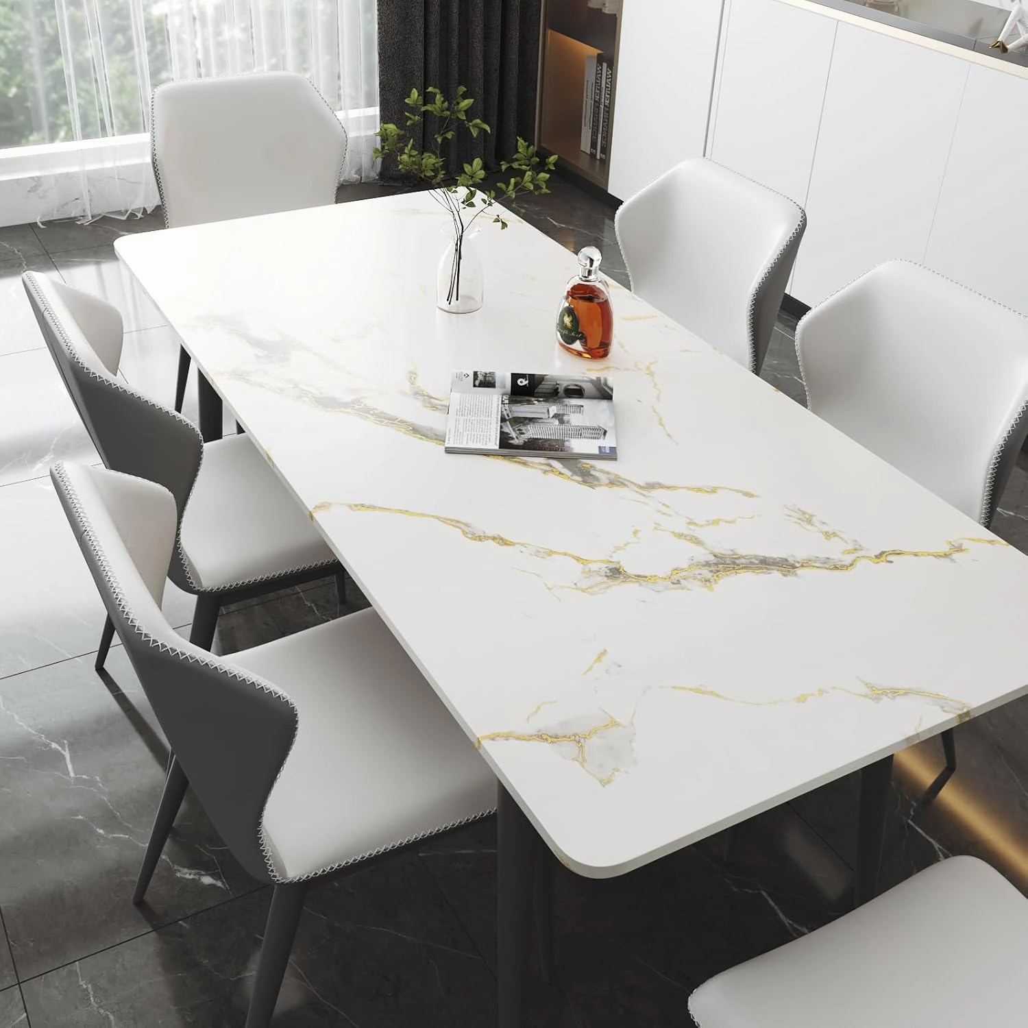 LACHEERY Kitchen Counter Top Peel and Stick Waterproof 24 x 317 Inch Thick White Marble Contact Paper Peel and Stick Marble Countertop Wallpaper for Bathroom Countertops Self Adhesive Vinyl Wrap Roll