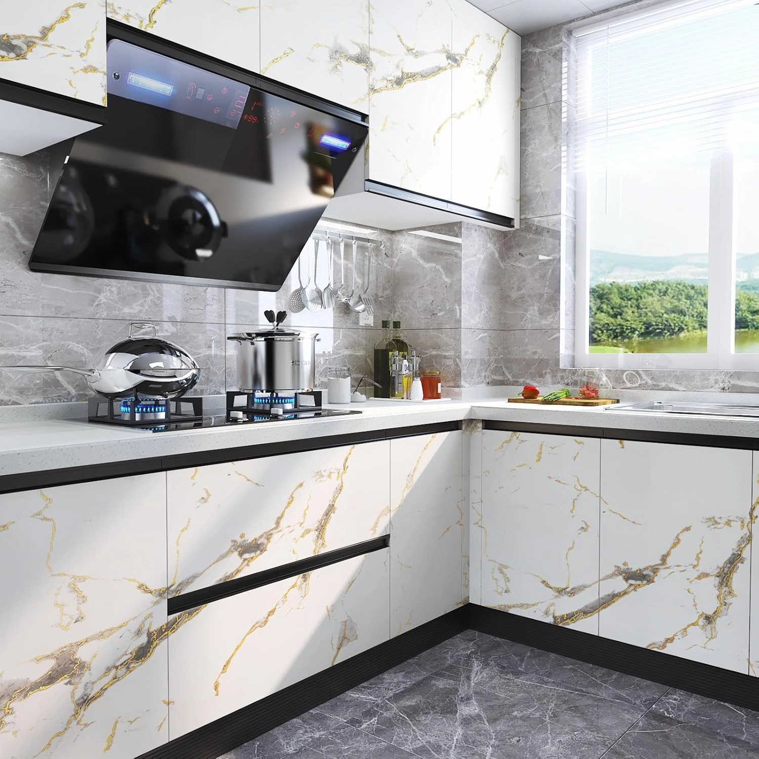 LACHEERY Kitchen Counter Top Peel and Stick Waterproof 24 x 317 Inch Thick White Marble Contact Paper Peel and Stick Marble Countertop Wallpaper for Bathroom Countertops Self Adhesive Vinyl Wrap Roll