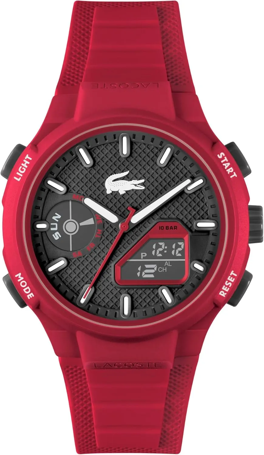 Lacoste LC33 Men's Analog and Digital Movement Watch, Silicone Strap, Water Resistant Up to 10ATM/100 Meters - Contemporary, Sporty - Premium Fashion Timepiece - Gift for Him - 45mm