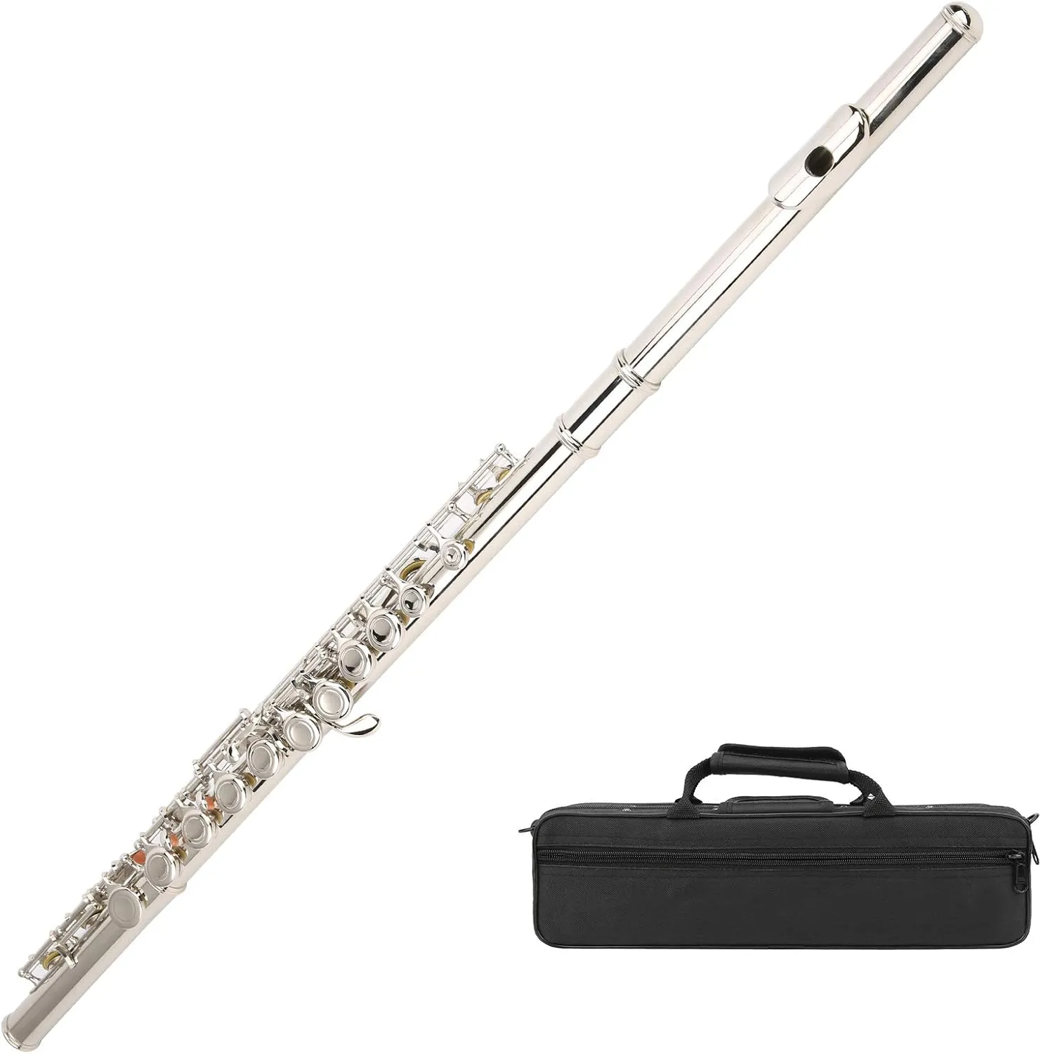 Lade 16 Hole C Flute Closed Key, Play The Flute with Storage Bag Increased Tube Resonance Musical Instrument 16 Keys Closed Hole Flutes for Musical Instruments Lovers and, Silver