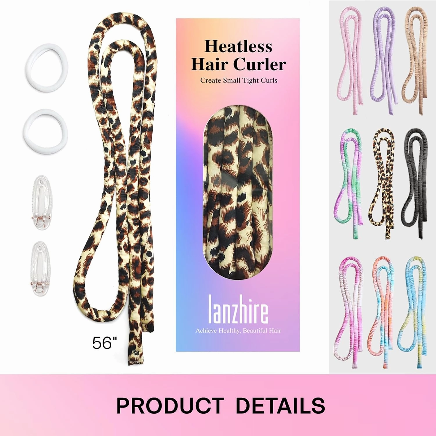 Lanzhire Heatless Small Curling Rod Headband, No Heat Thin Curling Headband for Long Hair and Short hair, Satin Material, Overnight Heatless Curls Headband, Leopard Color