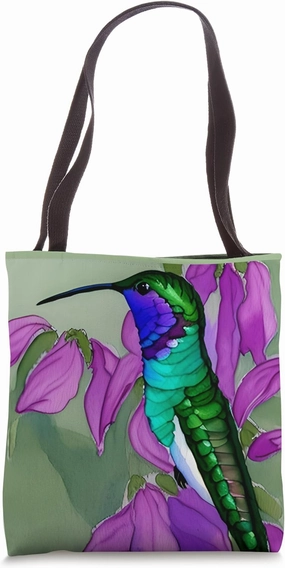 Lavender Flutter: Stunning Watercolor Design of Hummingbirds Tote Bag