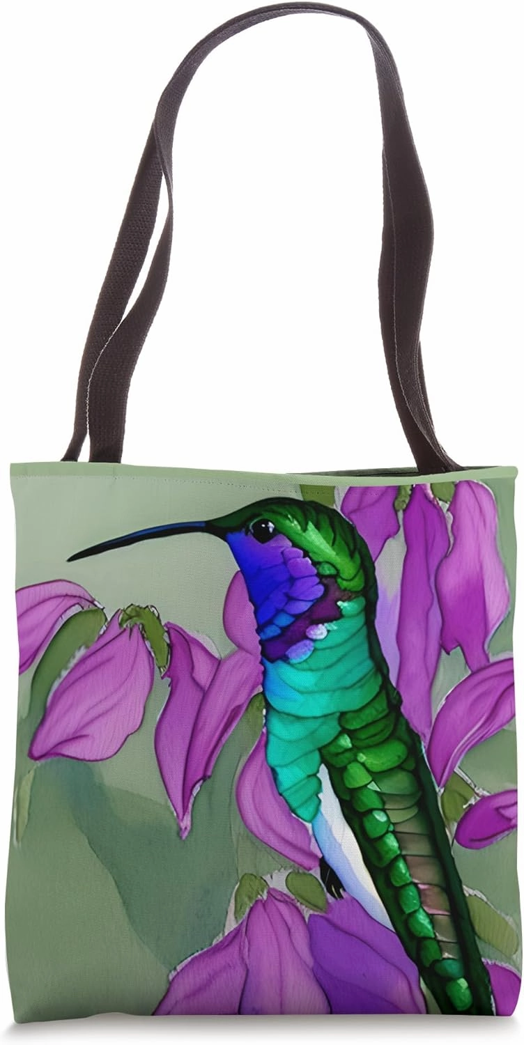 Lavender Flutter: Stunning Watercolor Design of Hummingbirds Tote Bag
