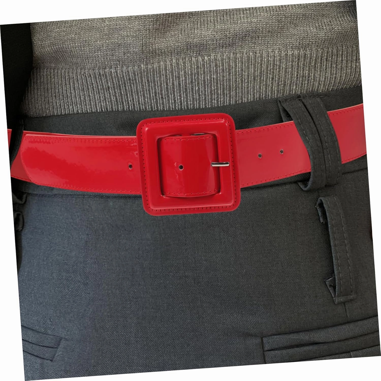 Leather Belt Women Patent Leather Belt Retro Wide Belts with Square Buckle Casual Ladies Belt for Jeans Dress