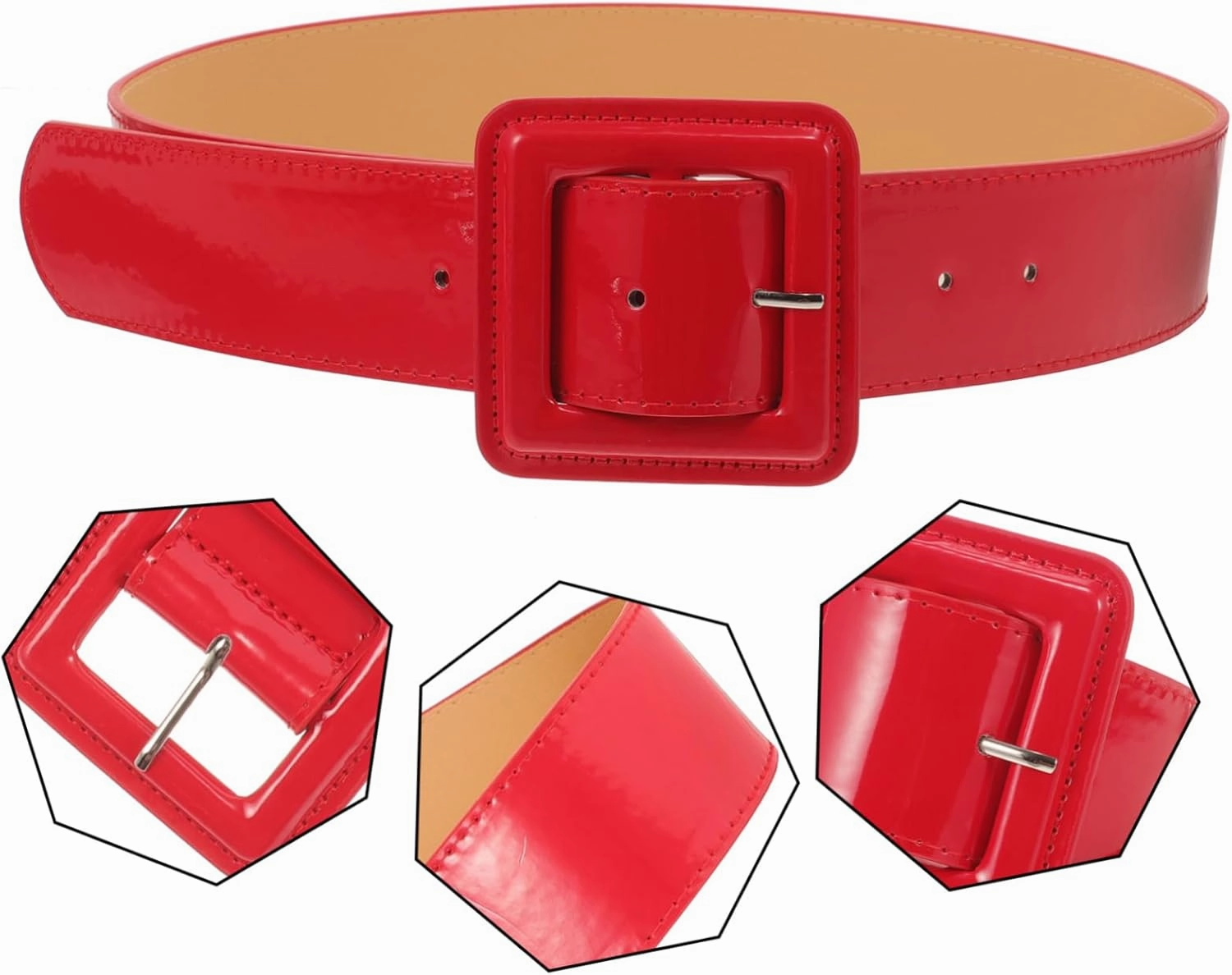 Leather Belt Women Patent Leather Belt Retro Wide Belts with Square Buckle Casual Ladies Belt for Jeans Dress