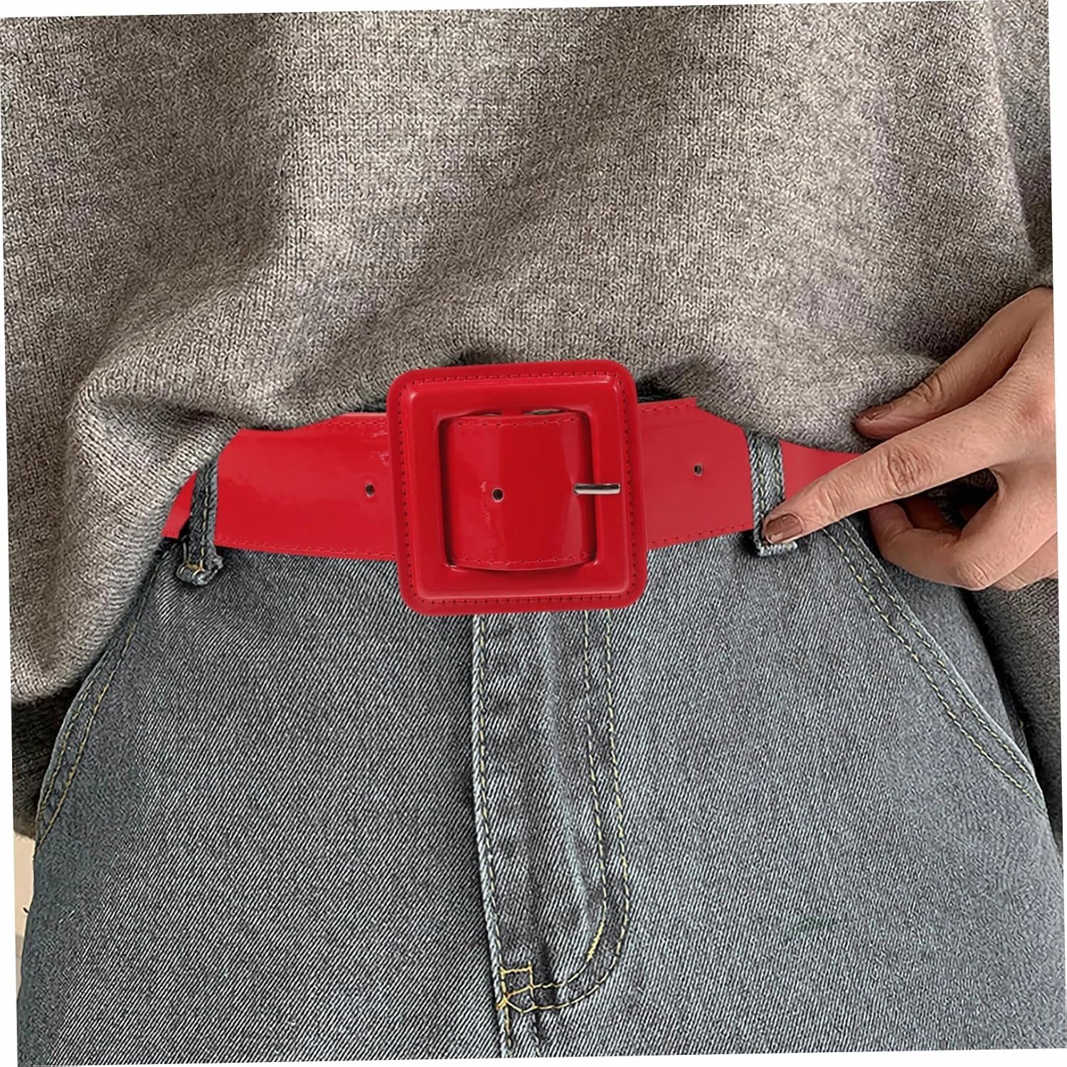 Leather Belt Women Patent Leather Belt Retro Wide Belts with Square Buckle Casual Ladies Belt for Jeans Dress