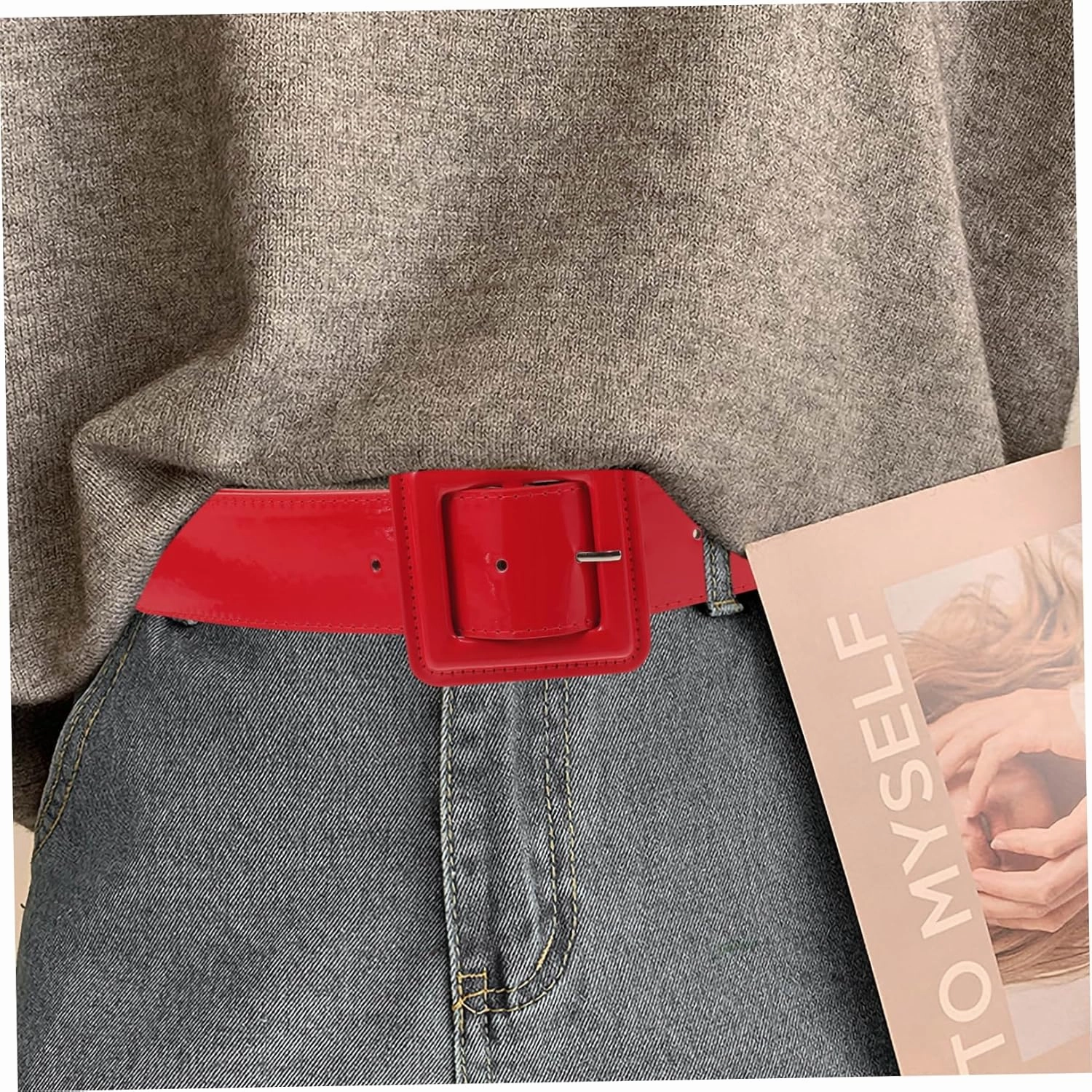 Leather Belt Women Patent Leather Belt Retro Wide Belts with Square Buckle Casual Ladies Belt for Jeans Dress