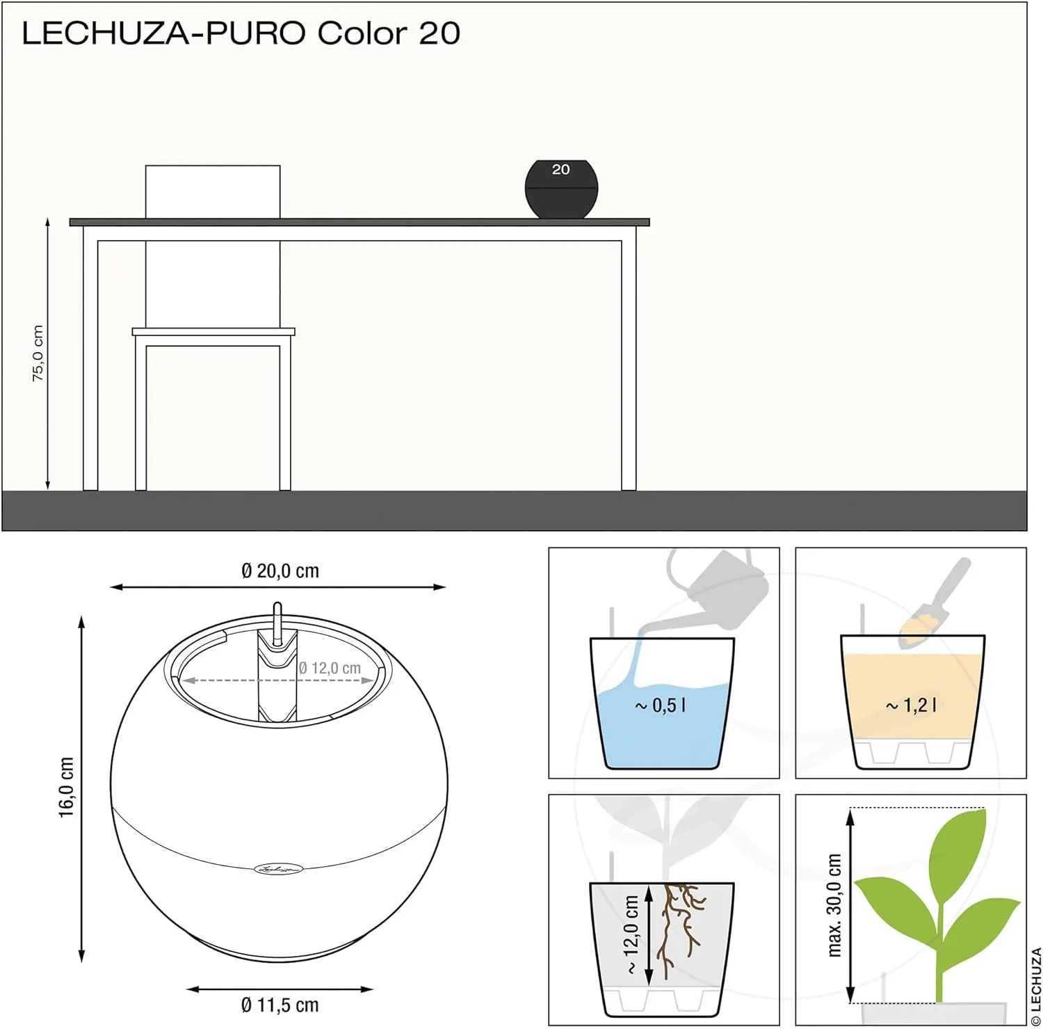 Lechuza Puro Colour 20   Macrame Slate Grey 13354