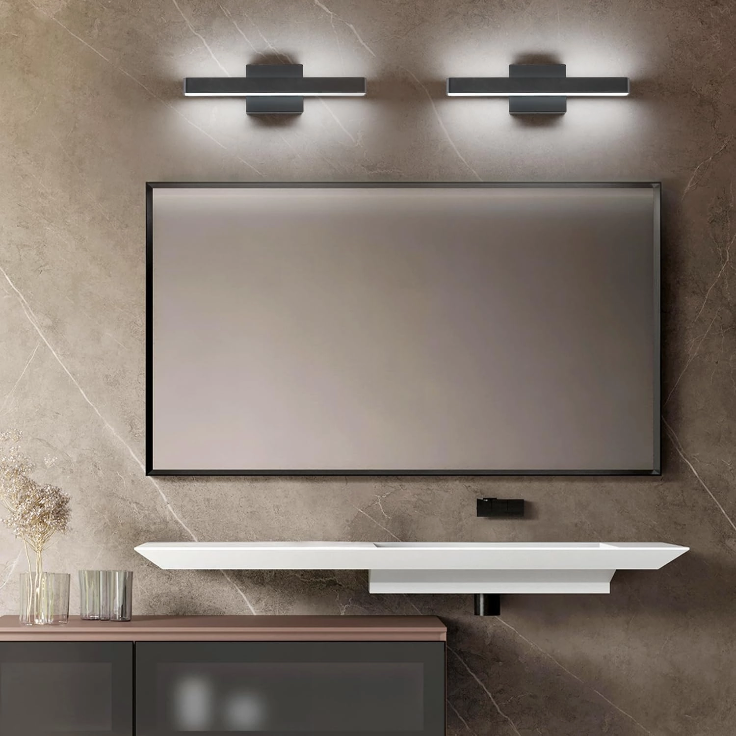 LED Modern Bathroom Vanity Light Bar (16-Inch, Cool White 6000K), Modern Acrylic Bathroom Wall Lighting Fixtures Over Mirror, Matte Black