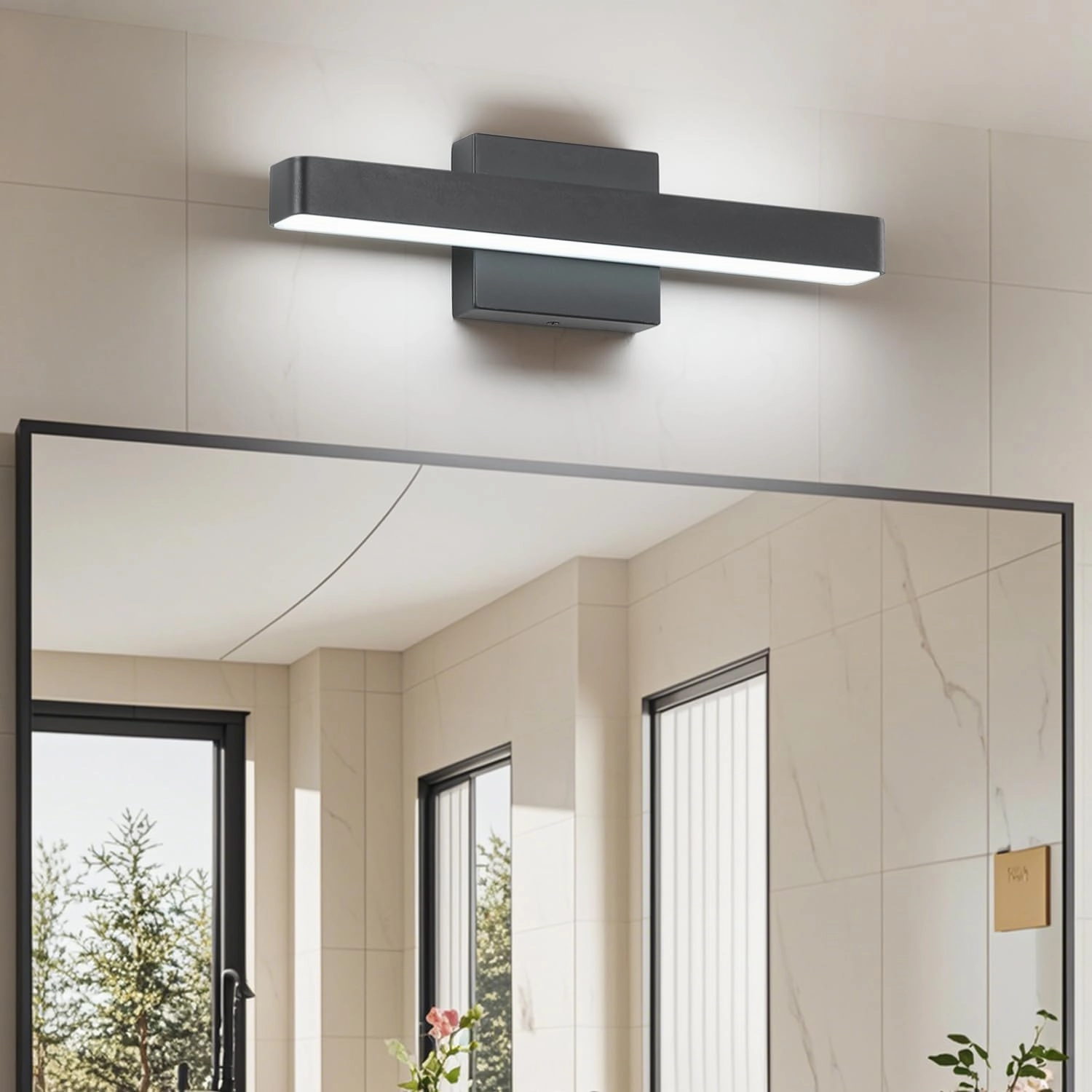 LED Modern Bathroom Vanity Light Bar (16-Inch, Cool White 6000K), Modern Acrylic Bathroom Wall Lighting Fixtures Over Mirror, Matte Black