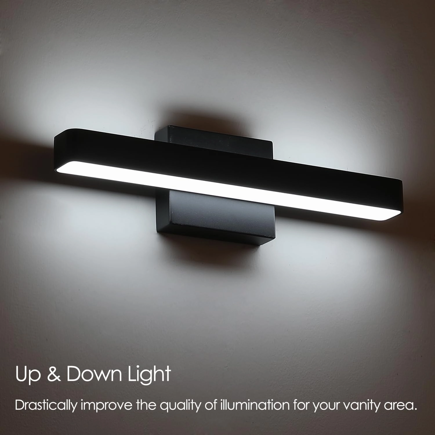 LED Modern Bathroom Vanity Light Bar (16-Inch, Cool White 6000K), Modern Acrylic Bathroom Wall Lighting Fixtures Over Mirror, Matte Black