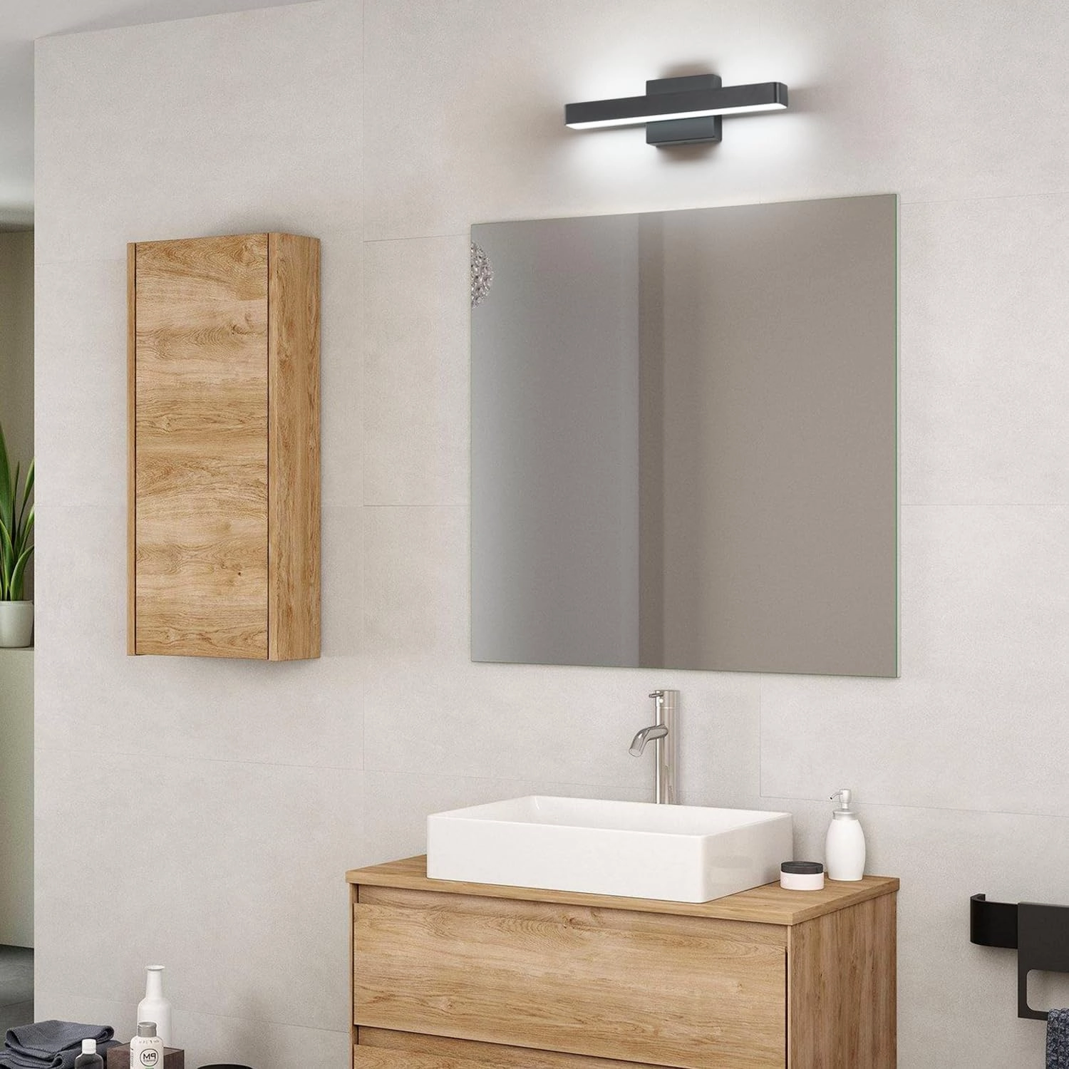 LED Modern Bathroom Vanity Light Bar (16-Inch, Cool White 6000K), Modern Acrylic Bathroom Wall Lighting Fixtures Over Mirror, Matte Black