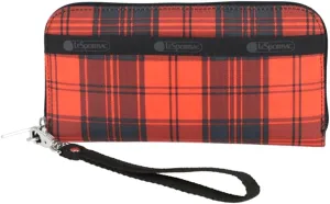 LeSportsac Red Tartan Tech Wallet Wristlet, Zip Around Wallet/Detachable Wristlet Strap, Holds Cell Phone, Style 3462/Color E944, Modern & Bold Plaid, Black & Spicy Red Evokes Strength & Positivity