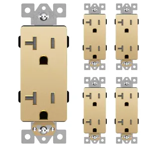 LIDER Matte Finish Decorator Receptacle with Interchangeable Face Cover, Child Safe Tamper-Resistant Wall Outlet, Commercial Grade, Self-Grounding, 20A 125V, UL Listed, LR20-TR-GD5P, Gold, 5 Pack