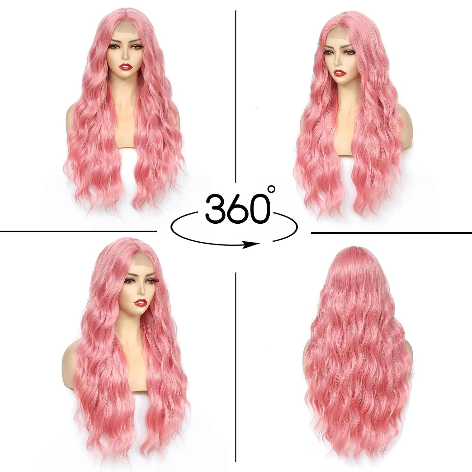 Light Pink Wig 26 Inch Long Wavy Wig for Women - Heat Resistant Synthetic Hair Middle Part Curly Wig Natural Look for Daily Party Cosplay Costume Use