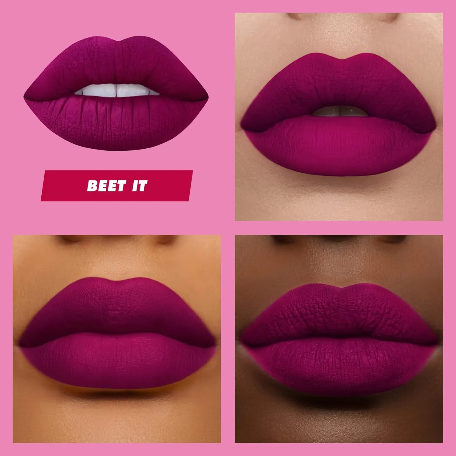 Lime Crime Velvetines Liquid Matte Lipstick, Beet It (Deep Berry Pink) - Bold, Long Lasting Shades & Lip Lining - Stellar Color & High Comfort for All-Day Wear - Talc-Free & Paraben-Free