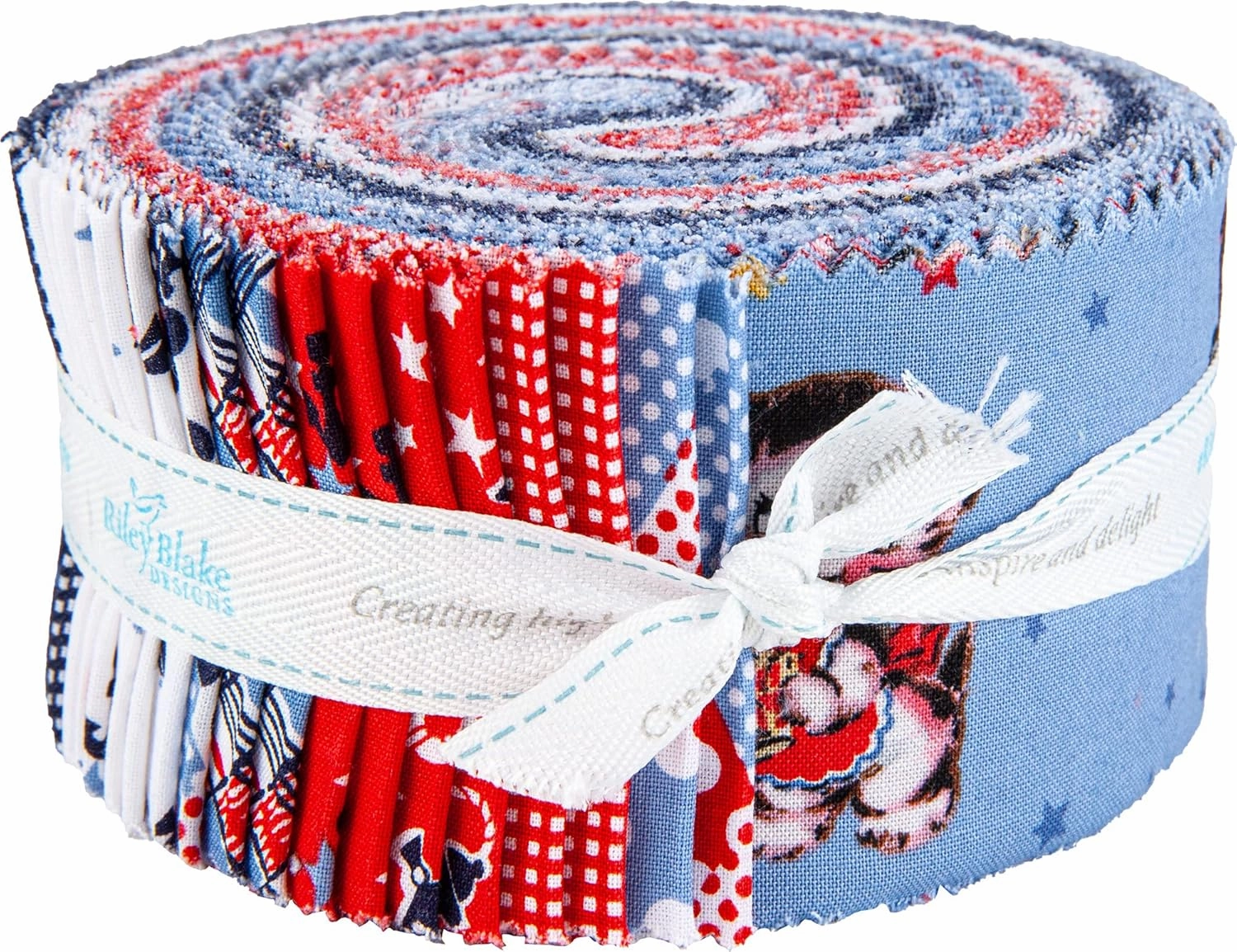 Lindsay Wilkes Riley Blake Fabric Set Sail America Rolie Polie, 40 Pcs, (RP-10510-40), 2.5 inch, Assorted