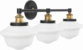 Linea di Liara Lavagna Farmhouse Matte Black Bathroom Light Fixtures Over Mirror Black and Gold 3-Light Bathroom Vanity Light Fixture Milk Glass Shades Modern Vanity Lights, UL Listed