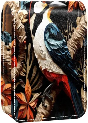 Lipstick Case Woodpecker Bird on Red Berries Branch Prints Mini Lipstick Holder Organizer Bag With Mirror for Purse Travel Cosmetic Pouch