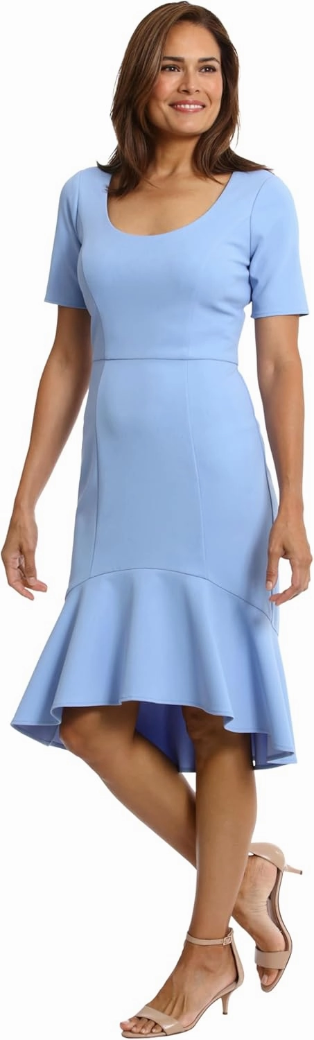 London Times Versatile Scoop Neck High-Low Flounce Hem Womens Dresses