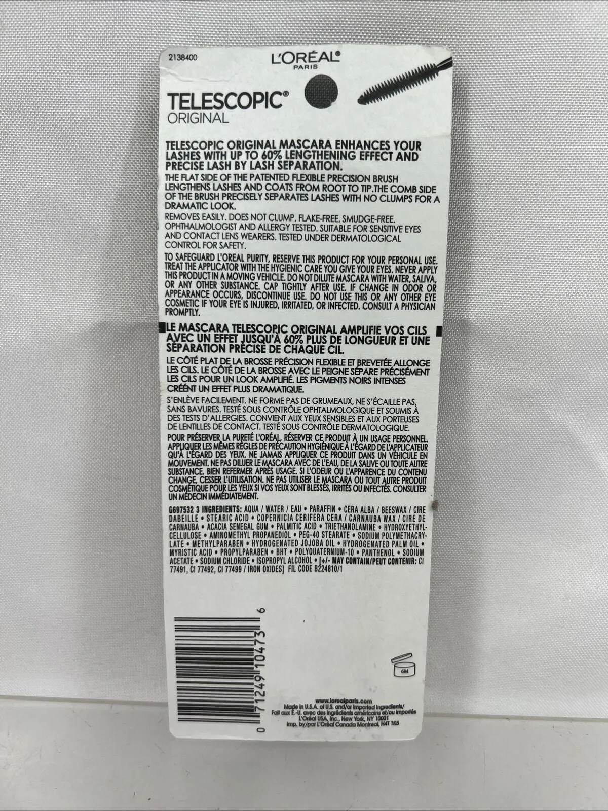 Loreal 915 BLACK Brown Telescopic Original Lengthening Mascara Precision￼