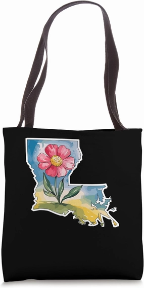 Louisiana State Outline With Floral Bouquet Tote Bag