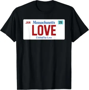 Love Massachusetts License Plate United State Pride Boston T-Shirt