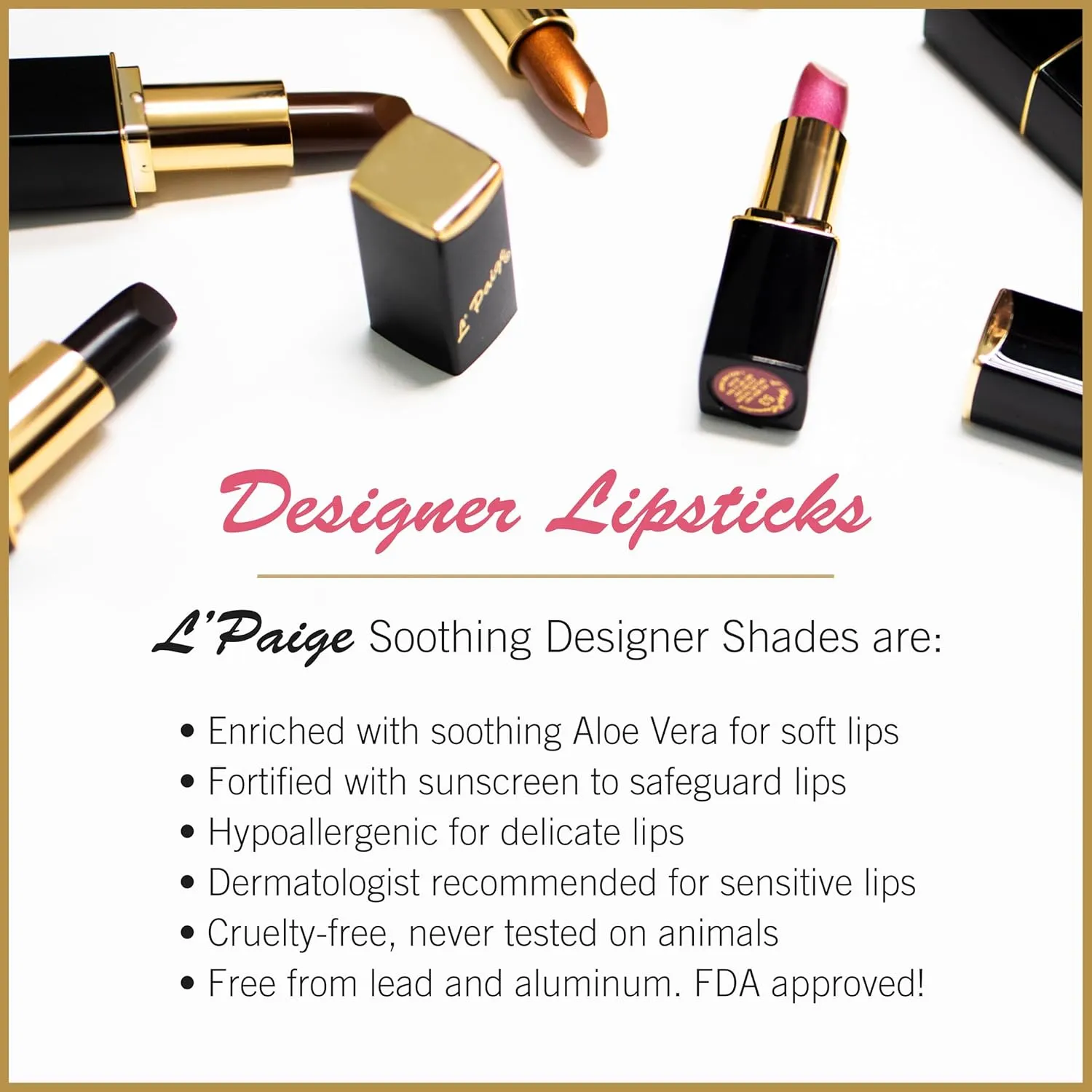 L’Paige L53 – FROSTED AMETHYST Designer Lipstick | Aloe Vera-Based, Long-Lasting, Moisturizing | Cool Berry Pink with Frosted Amethyst Sheen