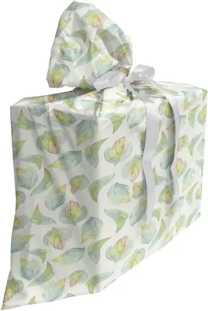 Lunarable Nature Fabric Gift Bag, Abstract Fall Autumn Time Inspired Flower Leaves Veins Art Image, Present Sack for Parties Birthdays with 3 Ribbons, 27, Seafoam Pale Green Cream