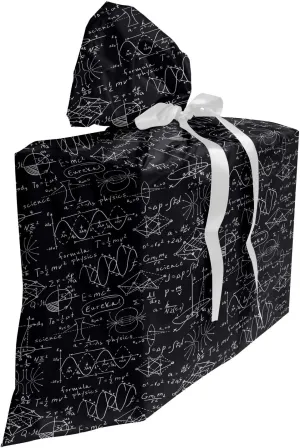 Lunarable Science Gift Bag, Scientific Calculation Monochrome Arrangement with Hand Drawn Doodle Formulas, Fabric Party Favor Pouch with 3 Ribbons, 27, Black and White
