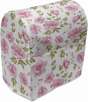 Lunarable Floral Stand Mixer Cover, Peony Floral Pattern with the Leaves Vintage Style in Graphic Print Boho Art, Kitchen Appliance Organizer Bag Cover with a Pocket, 6-8 Quarts, Green Pink White