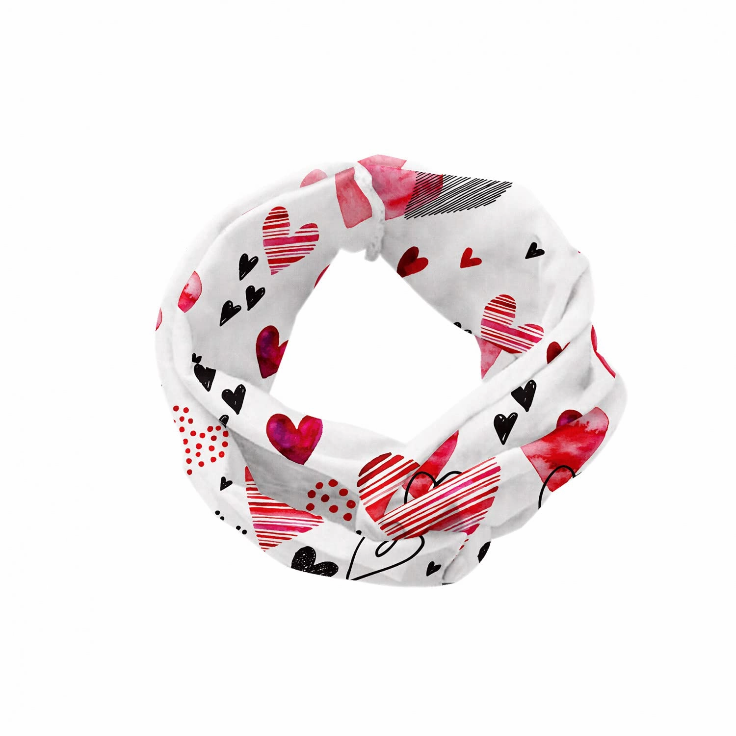 Lunarable Love Headband Set of 2, Love Valentines Day Inspirations Illustrations with Doodle Heart Pattern, Elastic and Soft Women's Bandana for Sports and Everyday Use, XS-S, Black Pink Vermilion