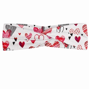 Lunarable Love Headband Set of 2, Love Valentines Day Inspirations Illustrations with Doodle Heart Pattern, Elastic and Soft Women's Bandana for Sports and Everyday Use, XS-S, Black Pink Vermilion