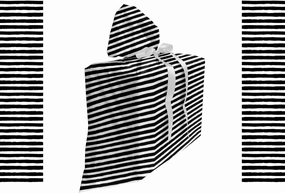 Lunarable White Gift Bag, Stroke Style Horizontal Grunge Lines Modernistic Striped Illustration, Fabric Party Favor Pouch with 3 Ribbons, 27, Charcoal Grey and White
