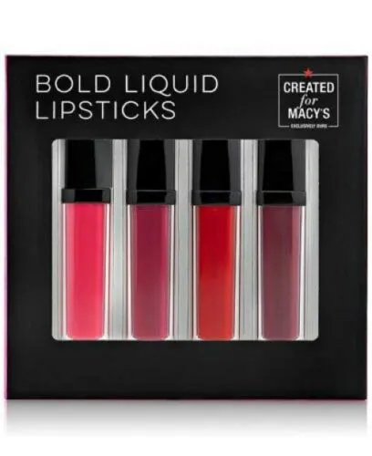 Macy's Bold Liquid Lipsticks 4 Piece Set Pinks/Reds Berrys Mauve