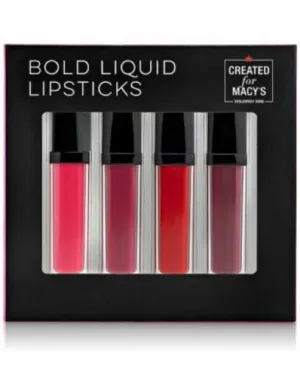 Macy's Bold Liquid Lipsticks 4 Piece Set Pinks/Reds Berrys Mauve