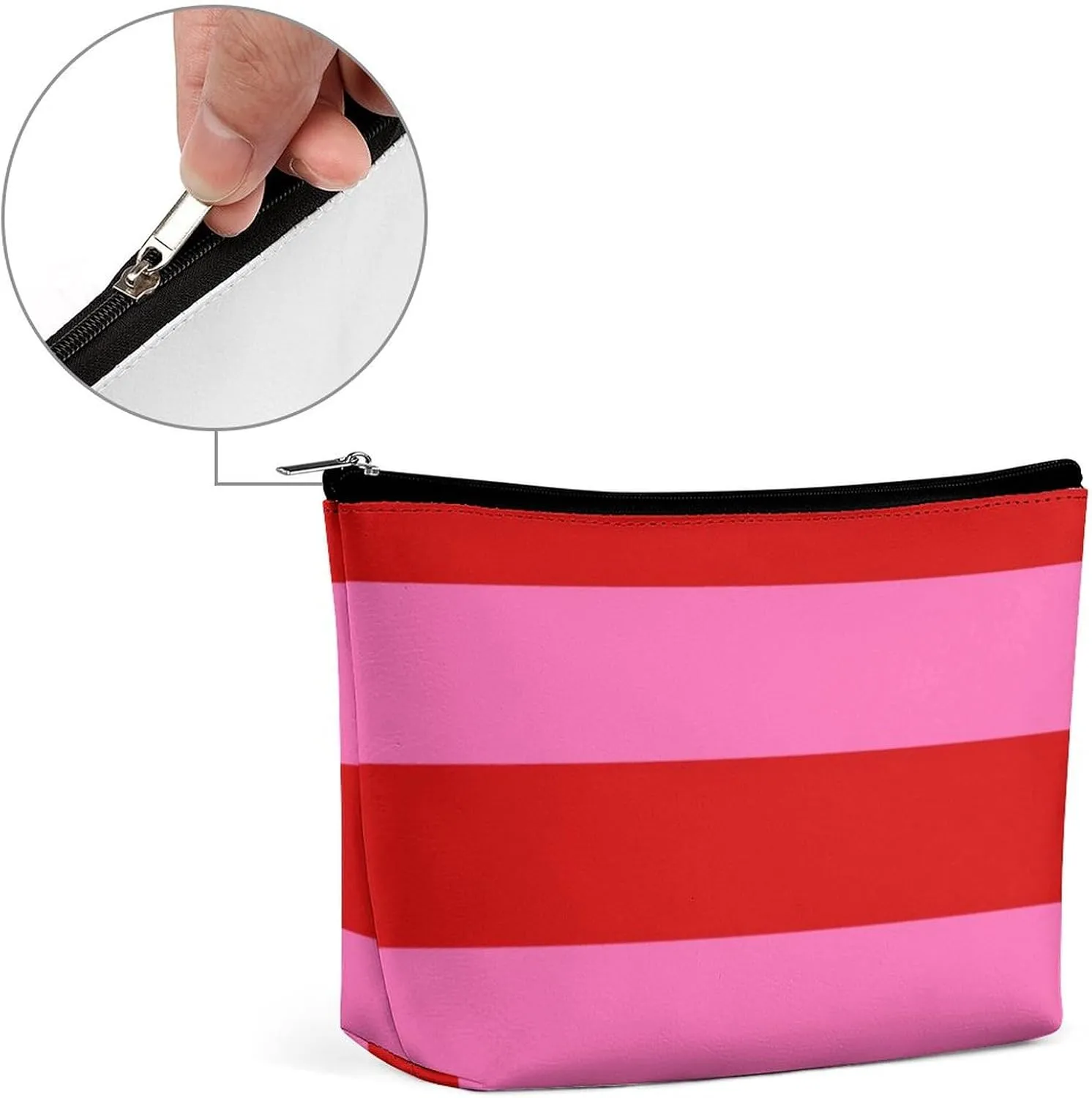 Makeup Bag for Women, Adorable Roomy Zipper Pouch Portable Organizer Cosmetic Bag Travel Storage Accessories (Red Hot Pink Bold Stripe)